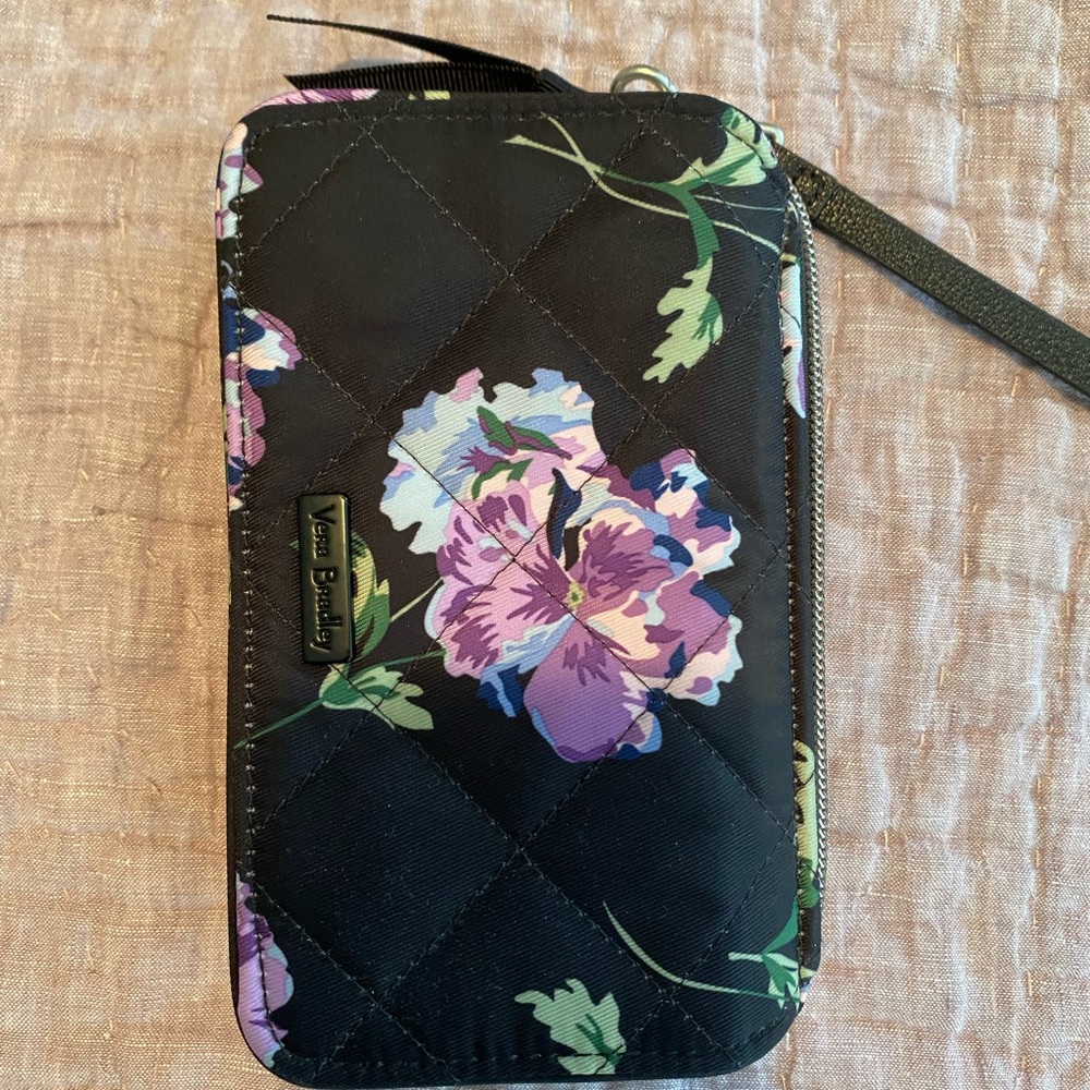 Vera Bradley Floating Plum Pansies -RFID crossbody wallet/phone holder